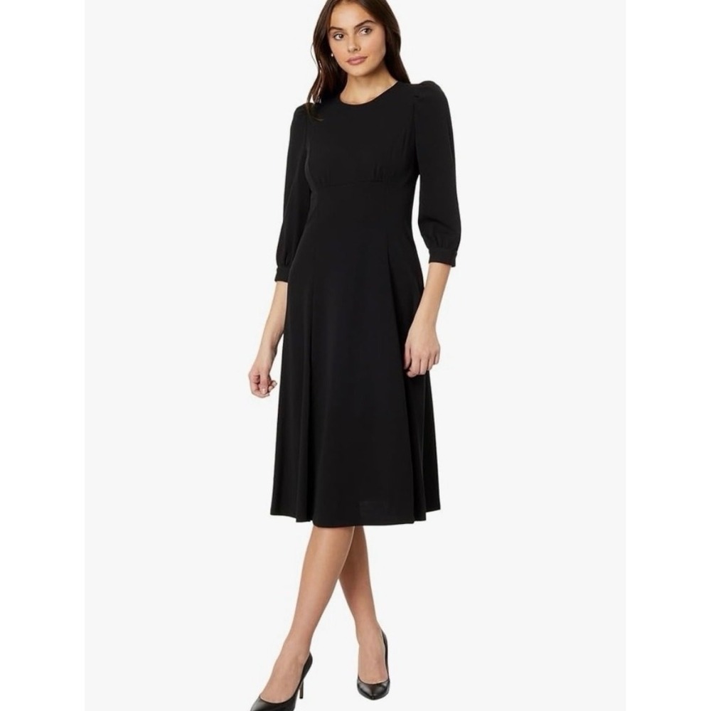 Calvin Klein Midi Dress 3/4 Puff Sleeve Classic Black Women's Size 12 Capsule